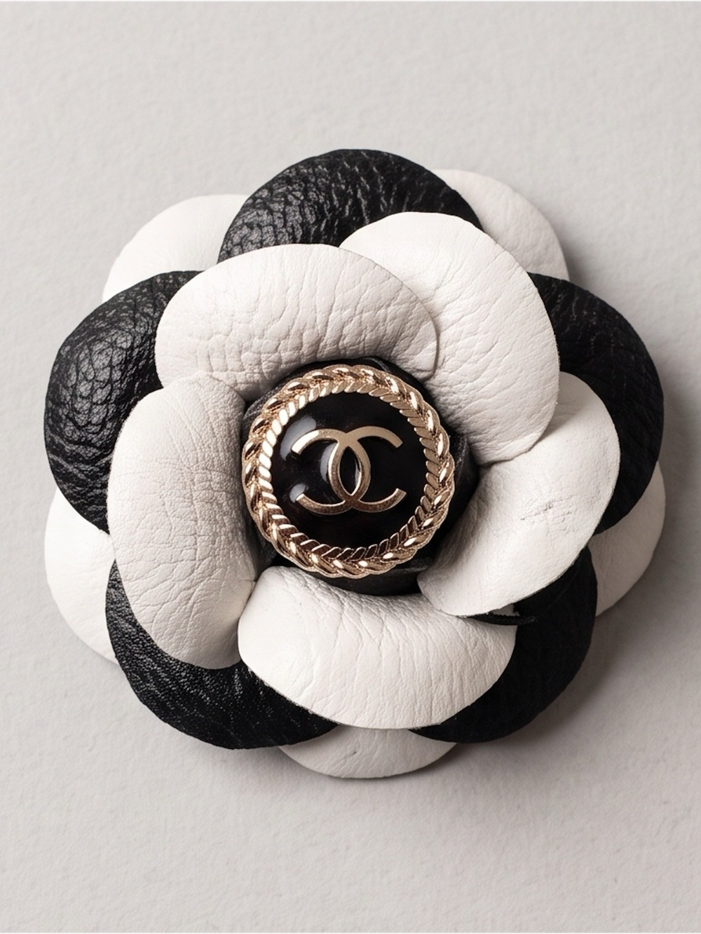 Chanel AUTHENTIC Black Faux Leather Camellia Brooch Shoe Clip CC Brand NEW $798